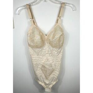 Rago Body Briefer 36D Xtra Firm Cream 9057 Full Figure Corset Lace Sheer Shaping